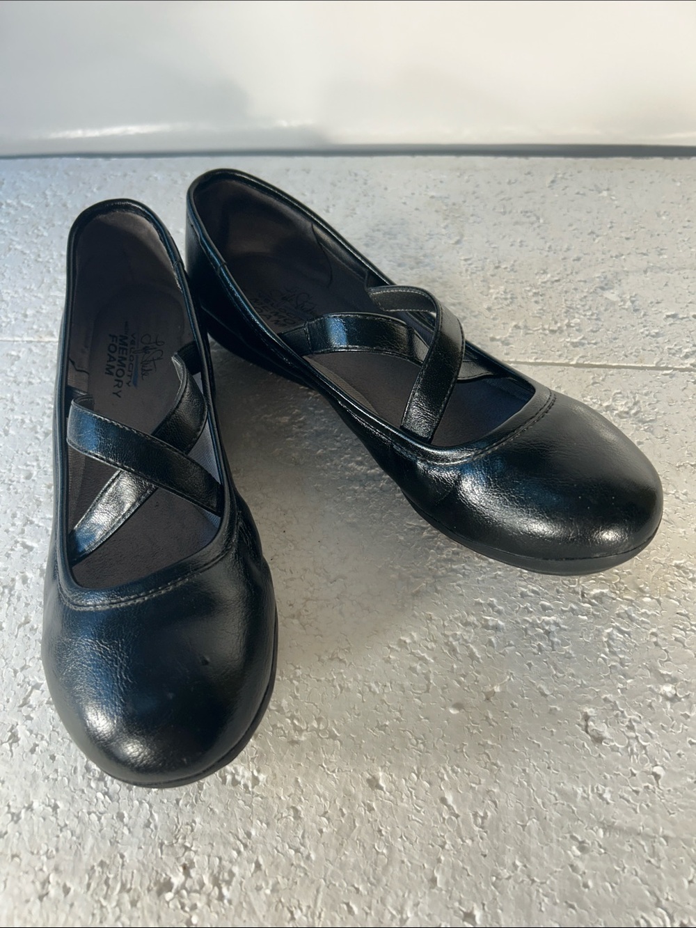 Life Stride SZ10 Charli Black Leather Mary Jane Comfort Ballet Flat Cottage Old$